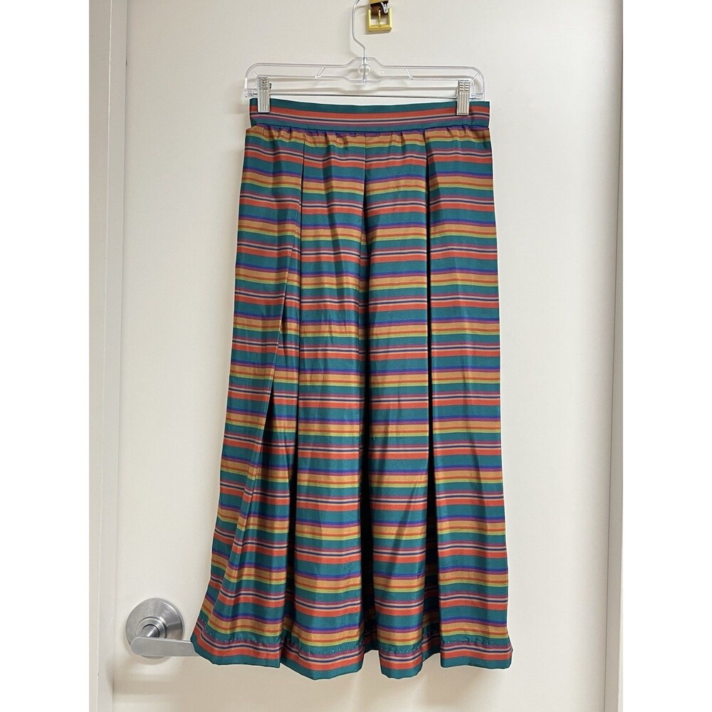 Vintage Liz Claiborne Colorful Striped Midi Skirt 31” Waist Sz 8